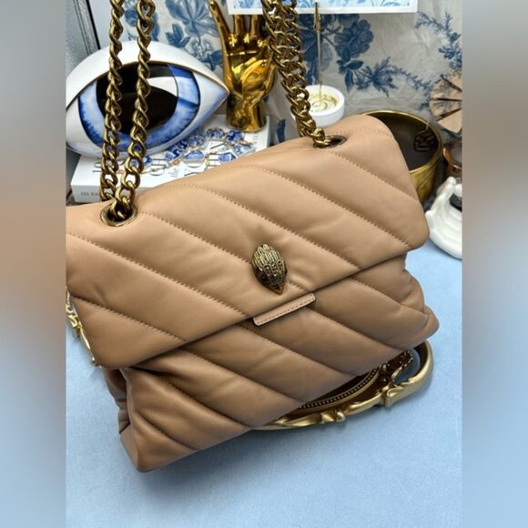 🆕 KURT GEIGER LONDON 🧿 NWOT Large Quilted Leather Soho Shoulder Bag, Camel - Picture 9 of 16